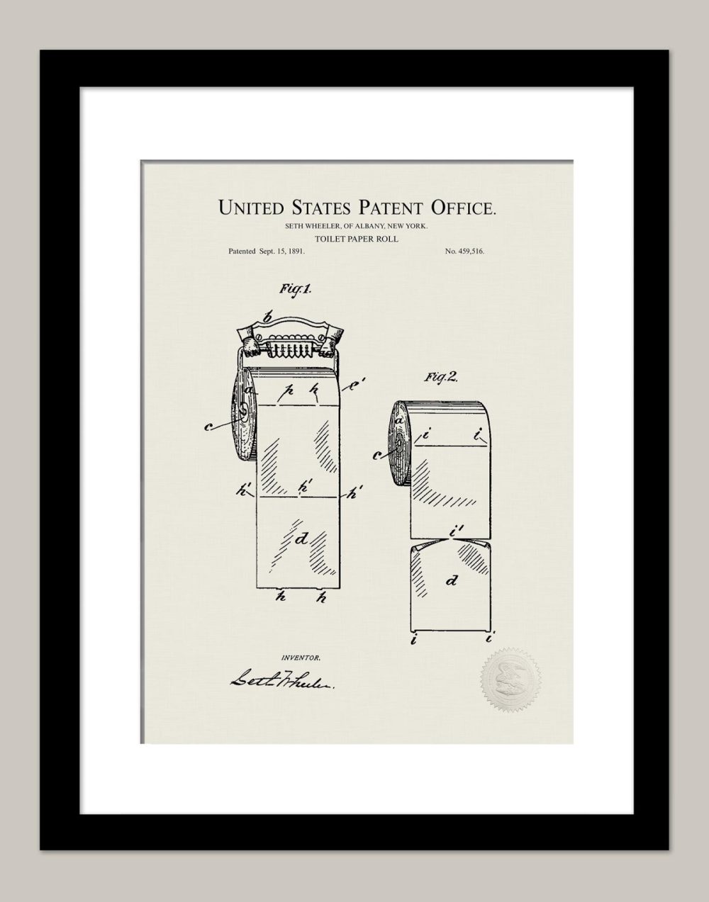 Bathroom / Laundry | Toilet Paper Print | 1891 Patent Bathroom / Laundry Antique