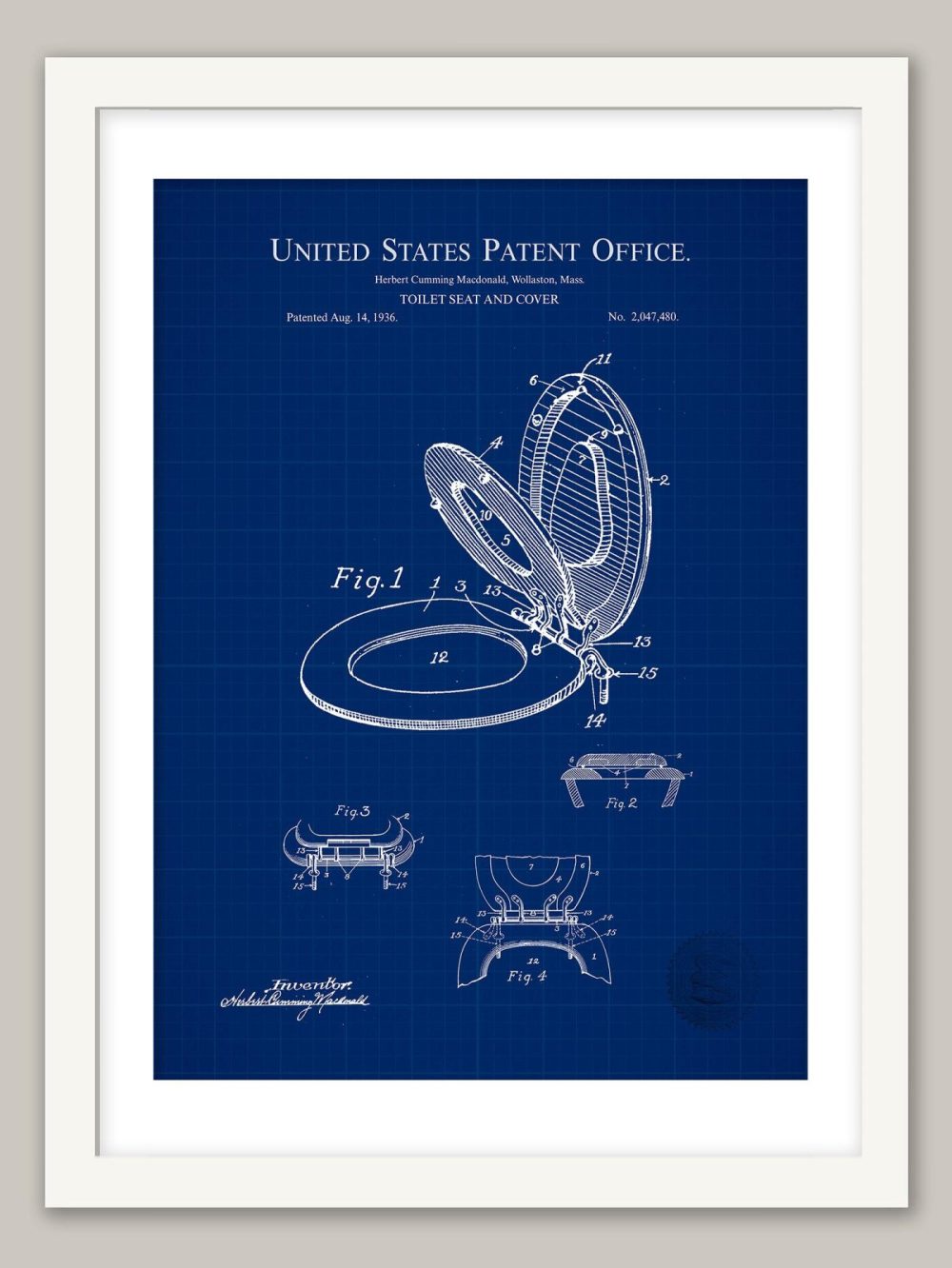 Bathroom / Laundry | Toilet Seat Design | 1936 Patent Bathroom / Laundry Antique