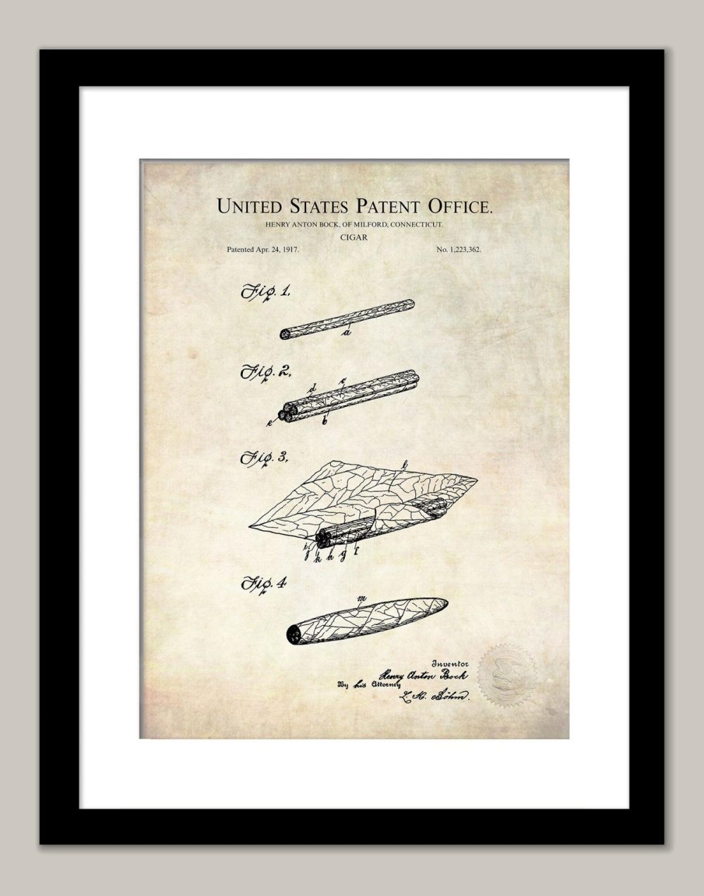 Beer / Whiskey / Wine | Cigar Concept Print | 1917 Patent Beer / Whiskey / Wine Antique