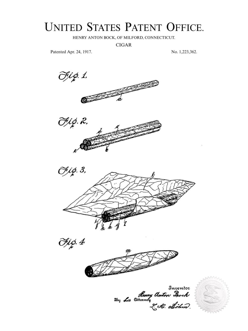 Beer / Whiskey / Wine | Cigar Concept Print | 1917 Patent Beer / Whiskey / Wine Antique