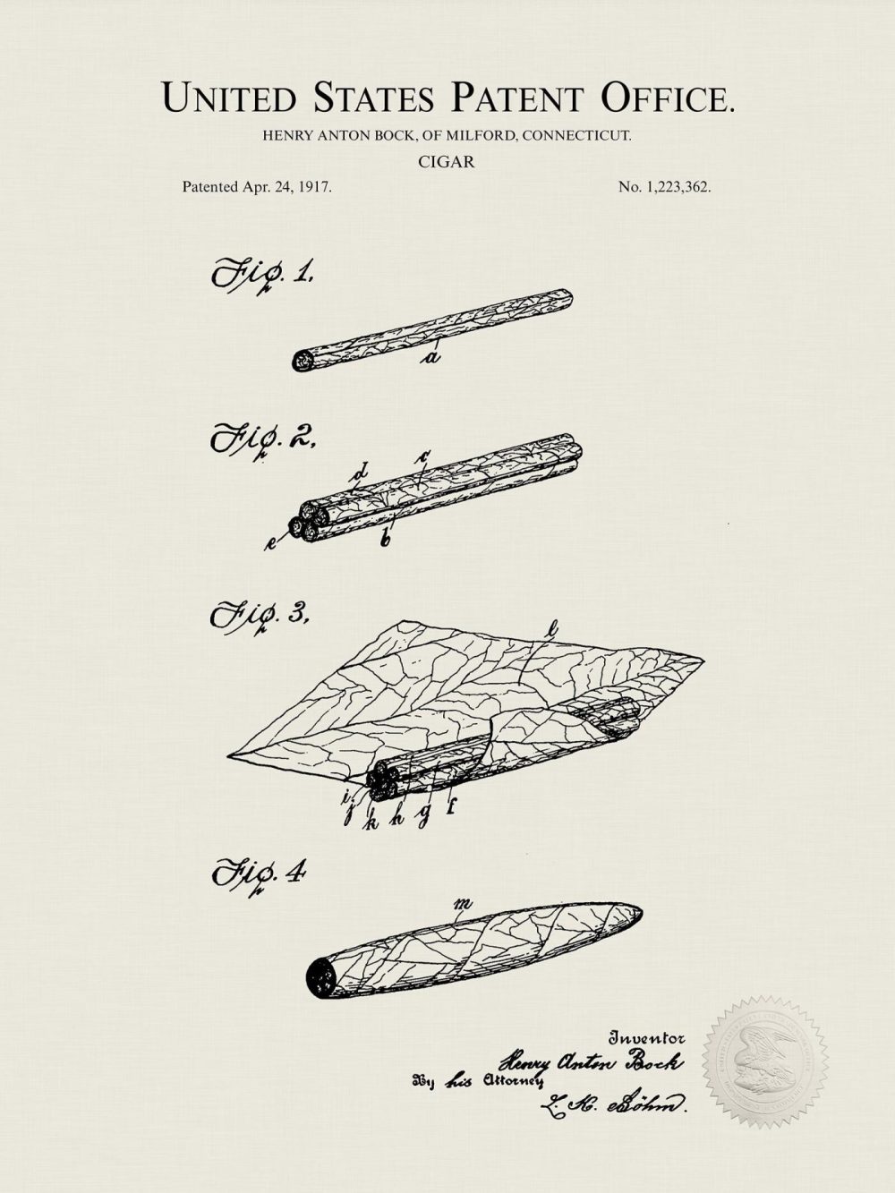 Beer / Whiskey / Wine | Cigar Concept Print | 1917 Patent Beer / Whiskey / Wine Antique