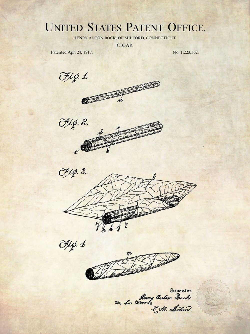 Beer / Whiskey / Wine | Cigar Concept Print | 1917 Patent Beer / Whiskey / Wine Antique