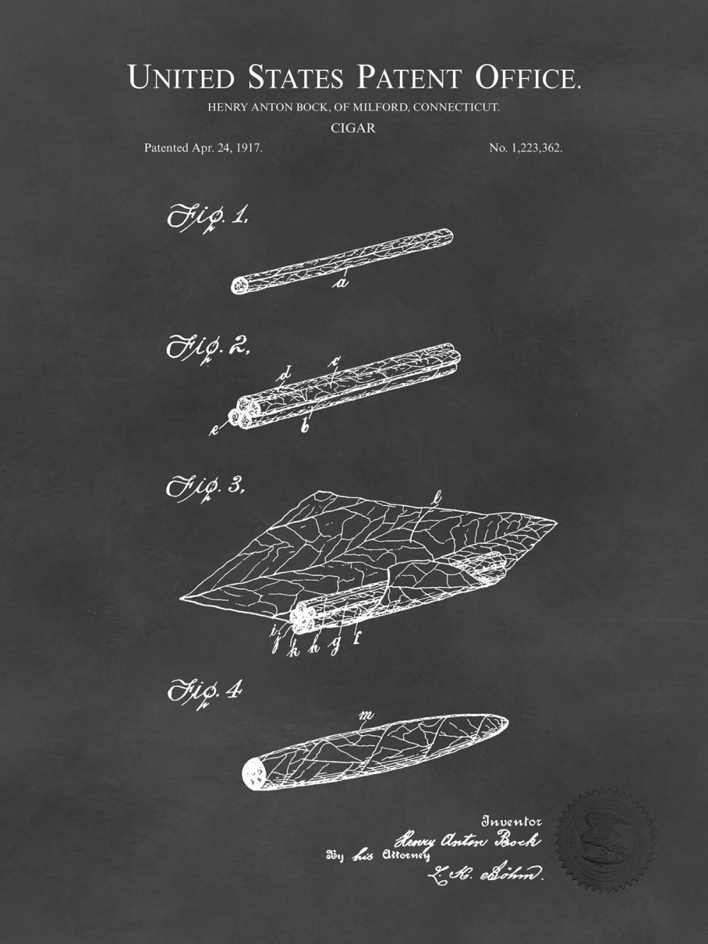 Beer / Whiskey / Wine | Cigar Concept Print | 1917 Patent Beer / Whiskey / Wine Antique