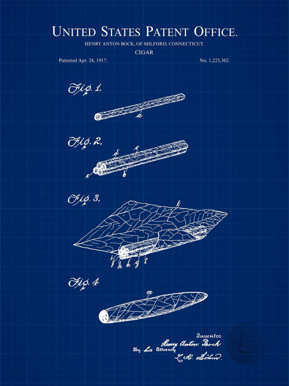 Beer / Whiskey / Wine | Cigar Concept Print | 1917 Patent Beer / Whiskey / Wine Antique