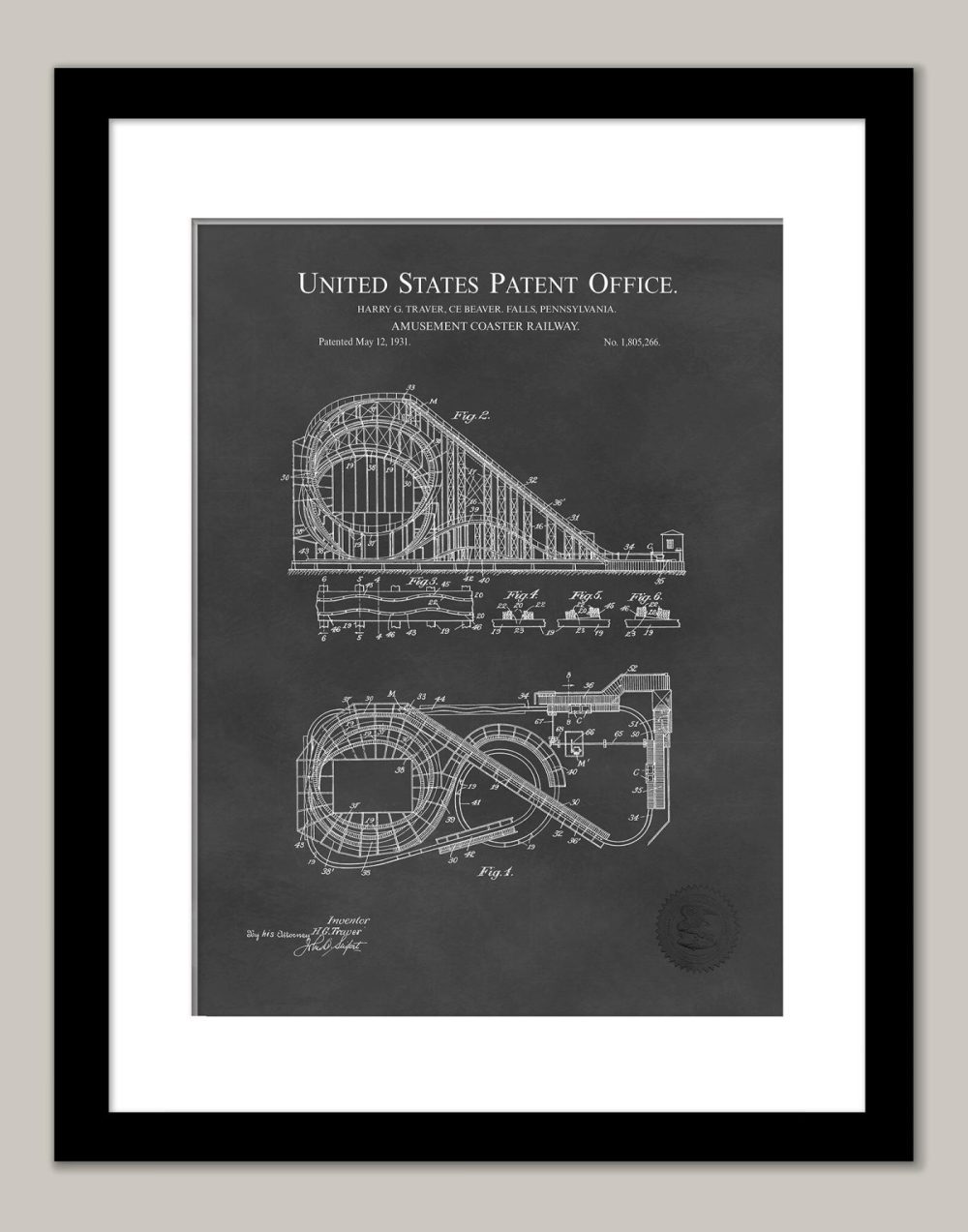 Carnival / Steampunk / Occult | Roller Coaster Design | 1921 Patent Carnival / Steampunk / Occult Antique