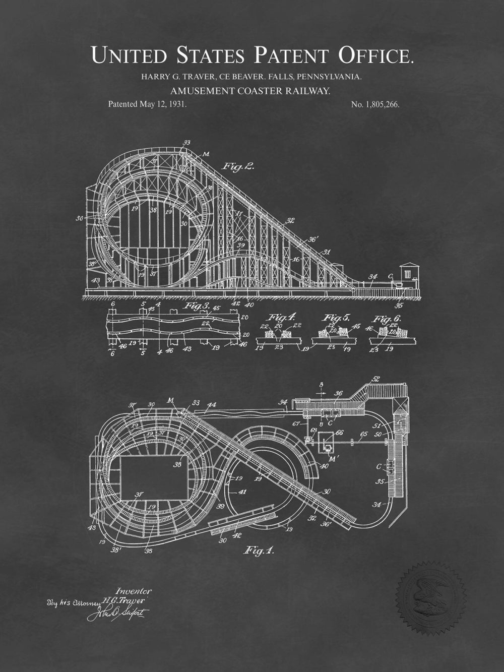 Carnival / Steampunk / Occult | Roller Coaster Design | 1921 Patent Carnival / Steampunk / Occult Antique