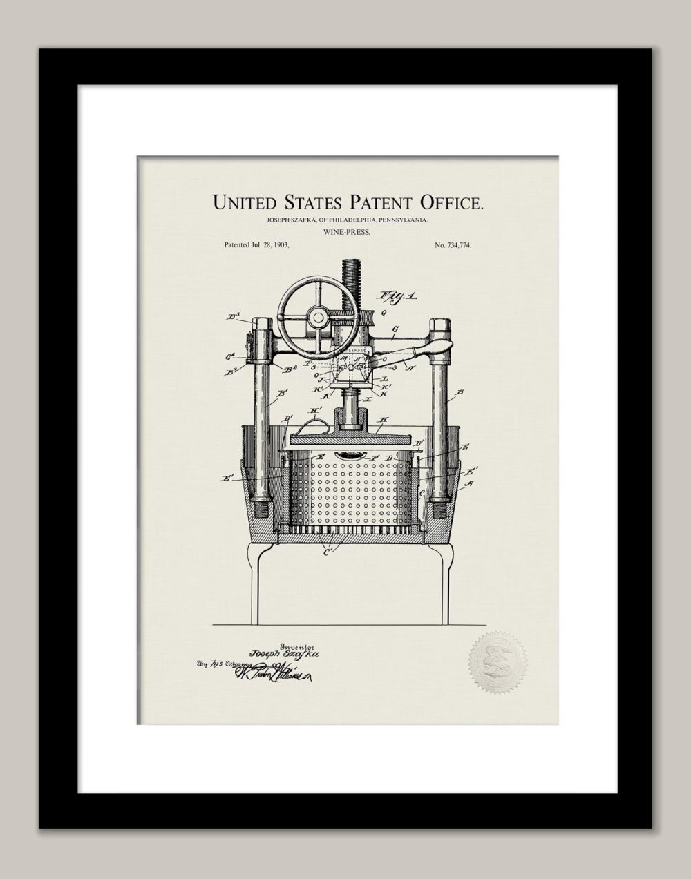 Man Cave / Poker / Cigar | Wine Press | 1903 Winery Patent Beer / Whiskey / Wine Antique