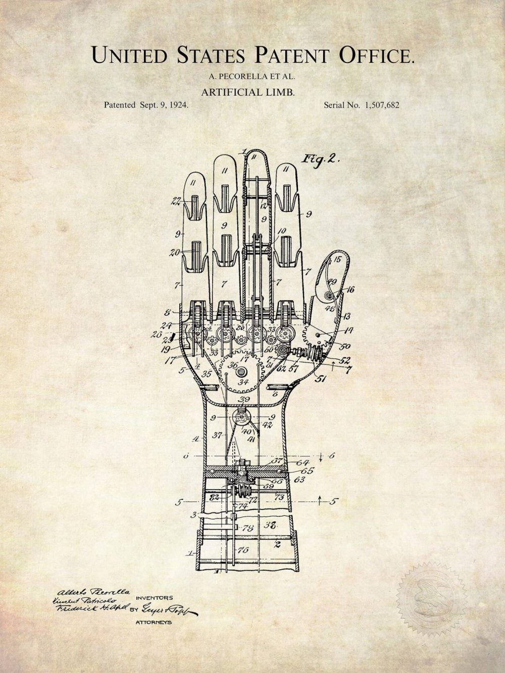 Work / School / Office | Artificial Limb Design | 1929 Patent Carnival / Steampunk / Occult Antique