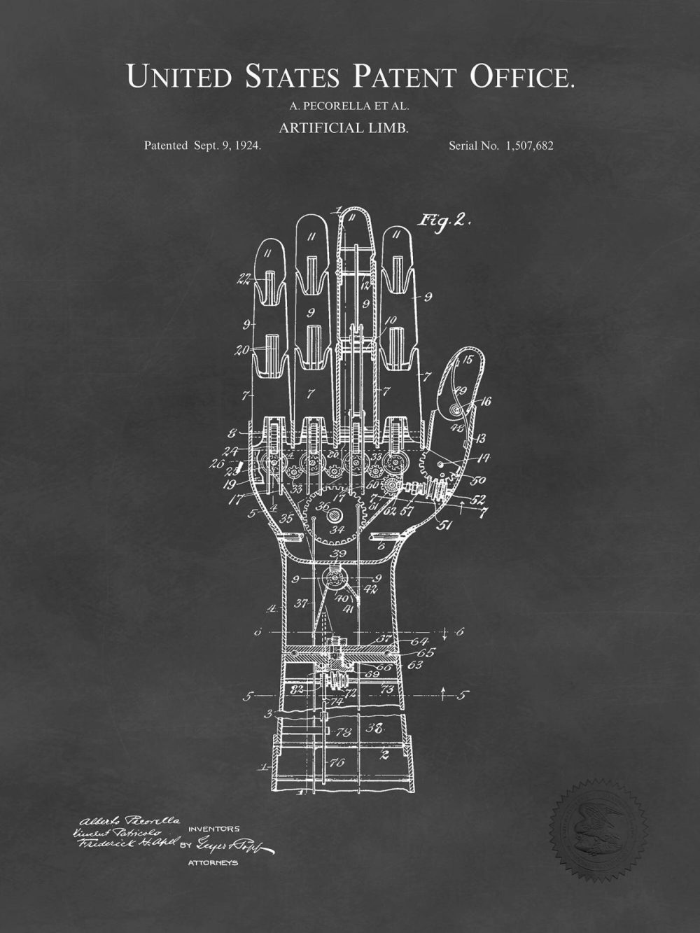 Work / School / Office | Artificial Limb Design | 1929 Patent Carnival / Steampunk / Occult Antique