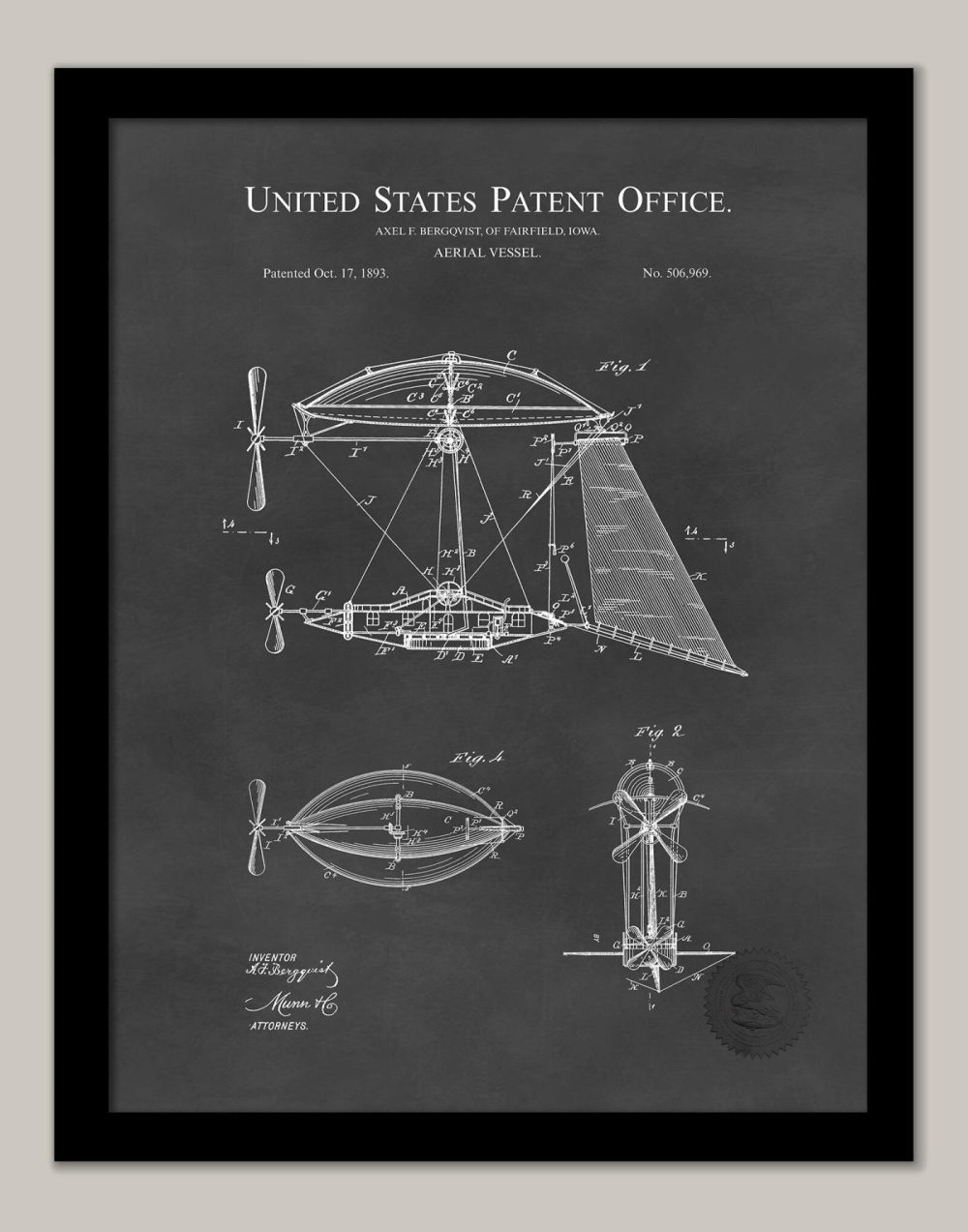 Aeronautics | Steampunk Air Ship | 1893 Patent Aeronautics Aeronautics